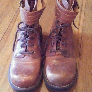 Cognac Nine West Leather Combat Boots - 7.5M